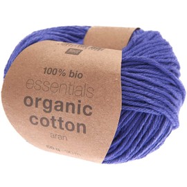 Rico Design Essentials Organic Cotton Aran Colour 21 Purple, 50 g Organic Cotton Yarn for Knitting or Crocheting