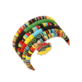 COLORFUL BLING Holiday Heishi Surfer Bracelet Set for Women Men Juneteenth Beaded Stretch Bracelet Black History African Vinyl Disc Clay Stackable Charm Bracelets Boho Summer Beach Jewelry ﻿-Style 2