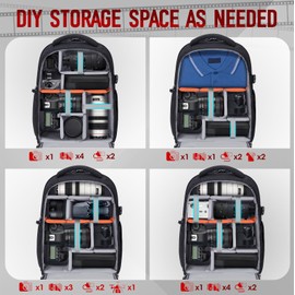 RAINSMORE Camera Backpack Camera Bag for DSLR/SLR Mirrorless 15.6 Inch Laptop Camera Backpack for Photographers Anti-theft Photography Bag with Rain Cover, Tripod Holder, Black