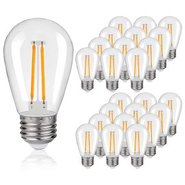RuiAoTD 25Pack S14 LED Replacement Light Bulbs, Shatterproof Outdoor String Plastic Light Bulbs, 2W Equivalent 20W, E26 Base, 2200K Warm White LED Vintage Light Bulbs, Non-Dimmable