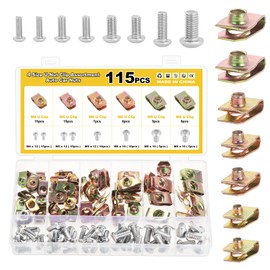 Gueenky Pack of 115 Metal Nuts Thread, M4 M5 M6 M8 U-type Tin Nuts Snap Nut Set Body Nuts Snap Nuts Clip Nuts Stainless Steel for Car Motorcycles