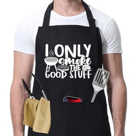 Funny Grilling Aprons for Men - I Only Smoke The Good Stuff, Birthday Christmas Gifts for Dad Friends Husband Boyfriend