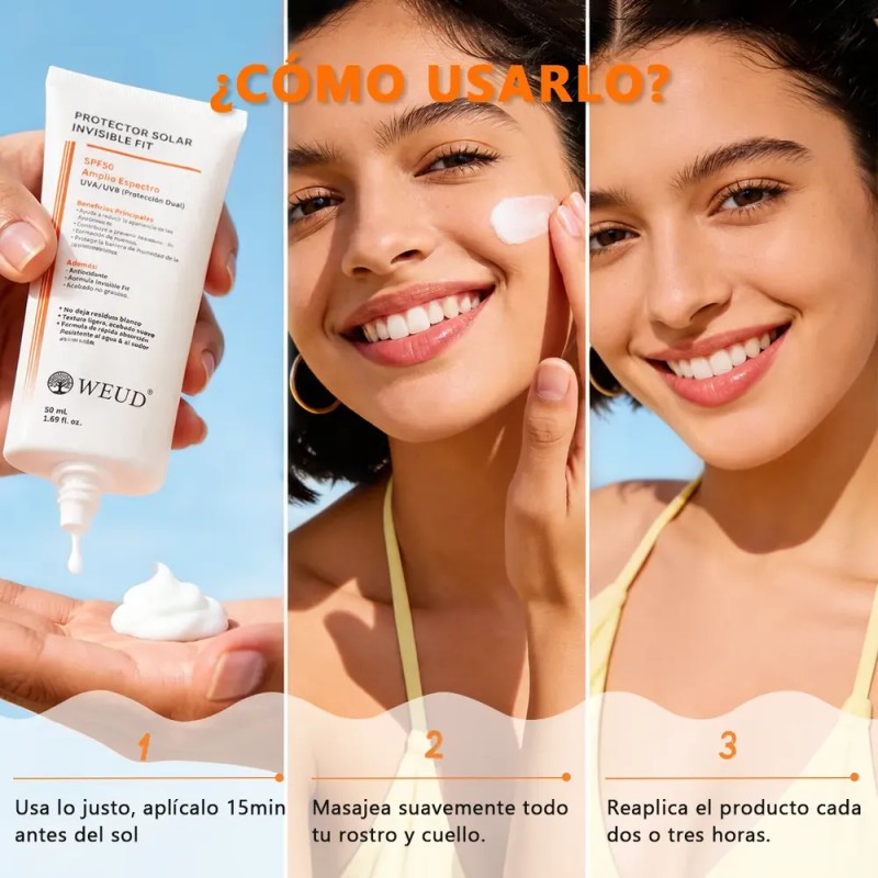 Weud Protector Solar Invisible Fit Spf50+ Uv-a/uv-b 50ml 2pz