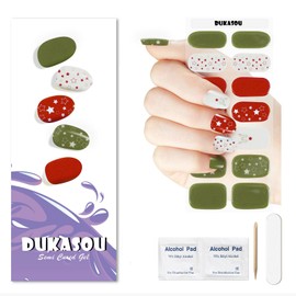 Semi Cured Gel Nail Strips, 28 pcs Christmas Gel Nail Stickers Full Nail Wraps, Long Lasting Gel Nail Strips Work with Any UV Lamp, Christmas Nail Art Stickers DIY Salon Quality, Easy to Apply