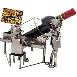 BRUBAKER Wine Bottle Holder 'Singing Couple' - Table Top Metal Sculpture - with Greeting Card