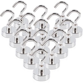 FPMYB Pack of 16 Magnetic Hooks, Extra Strong, Magnetic Hooks, Neodymium Magnetic Hooks, 20 mm, Punch-Free, for Iron Doors, Refrigerators, Kitchen, Barbecue, BBQ, Clothes Rack, Cabinet, Crafts, Office