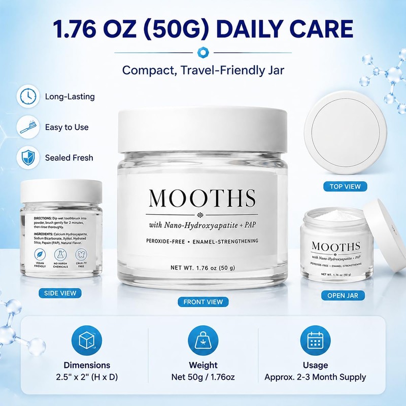 Mooths Teeth Whitening Powder, Hydroxyapatite Oral Care, Fresh Breath