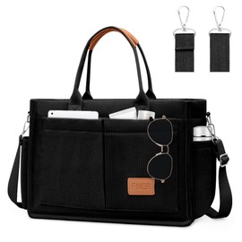 Tokeya Handbag Women's Corduroy Shoulder Bag Women's Large Tote Bag with Multiple Pocket Compartments, Corduroy Shopper Bag Women, Crossbody Bag Women Shoulder Bag for Work, Office, Travel, Shopping, School, Black
