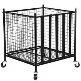 Happybuy Rolling Sports Ball Storage Cart, Lockable Basketball Cage with Elastic Straps, Steel Organizer for Indoor and Outdoor Use in Gyms, Garages, and Schools