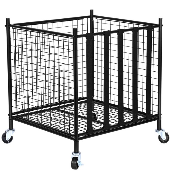 Happybuy Rolling Sports Ball Storage Cart, Lockable Basketball Cage with