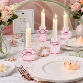 Singring Tealight Candle Holder, Taper Glass Candle Holders for Wedding Table Centerpieces, Candlestick Holders Set of 6, Tea Lights Candle Holder for Birthday, Dinner Party, Home Decor (Pink)