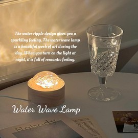 Water Wave Lamp, Dynamic Rotating Remote Control, RGB, 16 Colours, Adjustable Brightness, Night Light, Original Wooden Base, Ocean Wave Light for Living Room, Bedroom