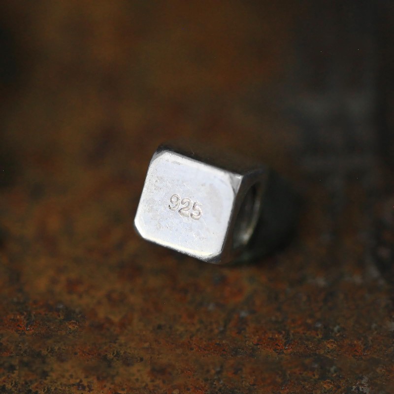 Nato Cuff - 925 Sterling Silver Bracelet - Square Onyx