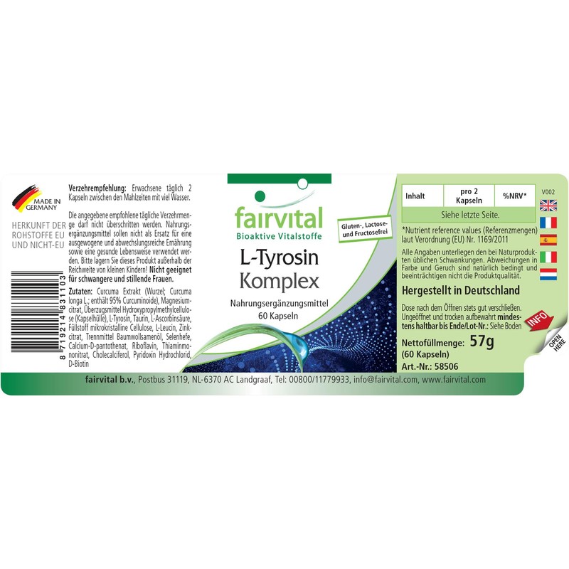 fairvital L-tyrosine complex, 60 capsules, 13 vital substances per capsule,