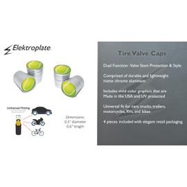 Elektroplate Tennis Ball Matte Chrome Aluminum Tire Valve Stem Caps | Universal Fit for Cars, Bikes, Trucks, RVs, Motorcycles, Trailers (Pack of 4)