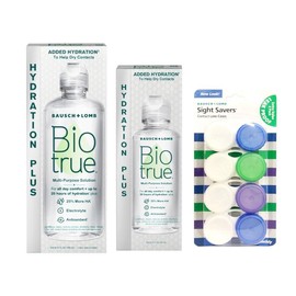 Biotrue 바이오트루 하이드레이션 플러스 다목적 솔루션 10 floz, 시력 보호 렌즈 케이스 4 ct, floz - 콘택트 케어 번들 BioTrue Hydration Plus Multi-Purpose Solution 10 fl oz, Lens Case 4 ct - Contact Lens Care Bundle