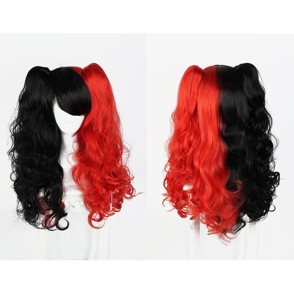 Ladieshair Cosplay Wig with 2x Clip-In Braids in Black Red