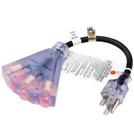 FIRMERST Outdoor Extension Cord with 3 Outlets 1 Foot 14 Gauge, Lighted End