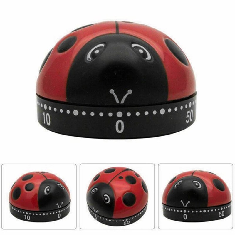 Ladybug Cooking Timer, Mechanical Clockwork 60-Minute Timer, Kitchen Alarm Clock,