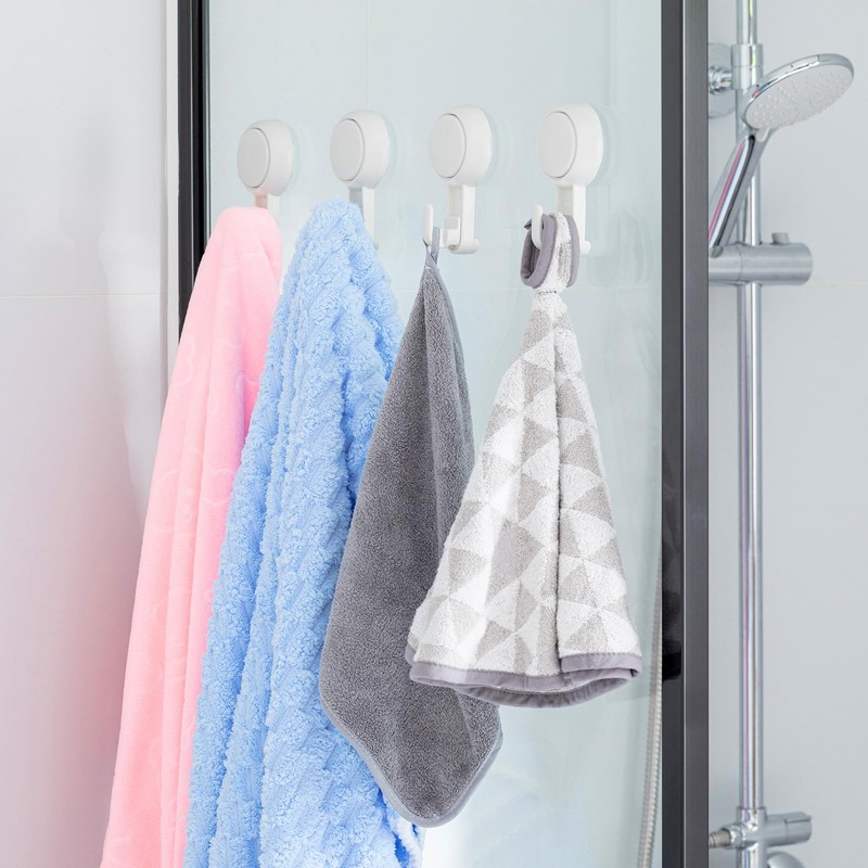 TAILI 4 Pack Powerful Suction Cup Shower Hooks for Towel,
