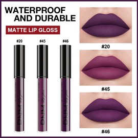 evpct DNM 3Pcs Dark Purple Mauve Plum Maroon Matte Liquid Lipstick Lip Stain Sets for Women Matte+Lipstick Long Lasting Permanent Lipstick 24 hr Hours Magic Lipstick 24 Hours original Waterproof 22#