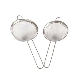 plastific Tea Strainers Set Fine Mesh Sieve with Long Handle Kitchen Colander Filter No Sharp Edges Small Medium Large Sizes for Tea Coffee Powder (2 x Stainless Steel Strainers)