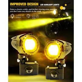 BraveWAY 60W 20000LM Motorcycle Fog Lights, LED Motorcycle Auxiliary Lights, 7 Modes Driving Light with White Amber Strobe Flash Mode, Plug and Play with Wiring Harness Kit and 2 Mounting Brackets