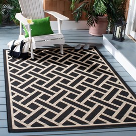 SAFAVIEH Courtyard Collection 6'7" x 9'6" Black / Light Beige CY6306 Indoor/ Outdoor Waterproof Easy-Cleaning Patio Backyard Mudroom Area-Rug