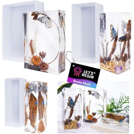 Rectangle Silicone Resin Molds, 3Count Large Resin Molds w/Wooden Support, Deep Epoxy Resin Molds for Flowers Preservation, Insect Specimen, Home Décor - LET'S RESIN