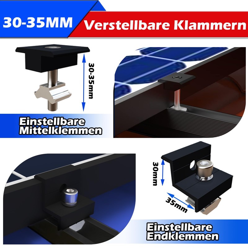 Warmfay Solar Panel Mount Mounting Set, Black 12 cm Aluminium