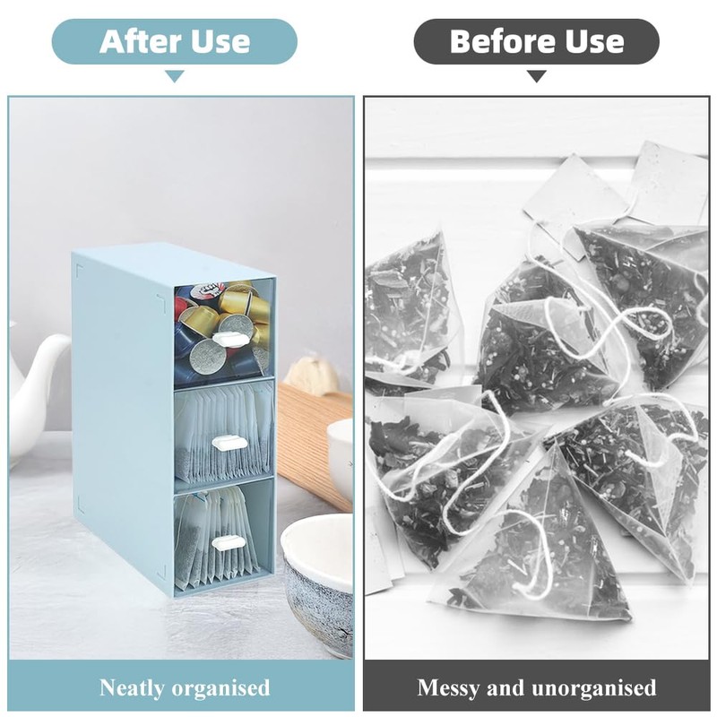3 Tier Tea Box, Plastic Tea Bag Holder Storage Box,
