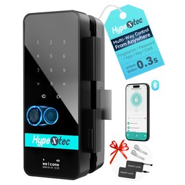 HypeXtec Smart Glass Door Locks for Frameless Glass Doors–Keyless Entry Deadbolts with Bluetooth App Control,Fingerprint,IC Card,Voice Menu and No-Drill Installation