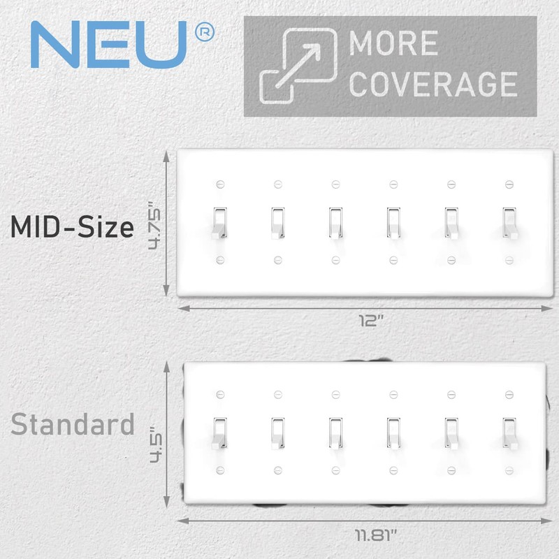 NEU 6 Toggle Mid-Size Switch Cover Wall Plates, 6-Gang 12"