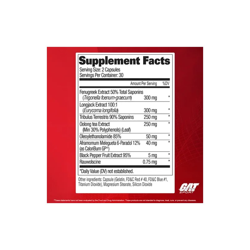Testrol Fire Gat Sport 60 Cápsulas Termogénico Sabor Sin Sabor