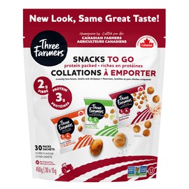 Three Farmers Healthy Variety Snack Packs - Roasted, Never Fried - Protein Rich Zesty Fava, Tangy Chickpeas, BBQ Lentils x 30 Pack - Gluten-Free, Low Calorie, High Fiber, Non-GMO