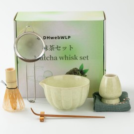 DHwebWLP Premium Japanese Matcha Whisk Set,Bamboo Whisk&Ceramic Bowl,Complete Matcha Making kit for home Tea Ceramony,Gift for Matcha Lovers/Beginners(Mottle Green)