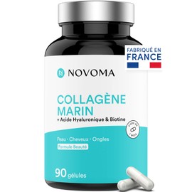 NOVOMA Marine Collagen + Hyaluronic Acid, 1000 mg of Pure Hydrolyzed Collagen Type 1 & 3, With Vitamin C, Zinc and Biotin, Beauty of Skin, Hair and Nails, 90 capsules