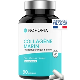 NOVOMA Marine Collagen + Hyaluronic Acid, 1000 mg of Pure Hydrolyzed Collagen Type 1 & 3, With Vitamin C, Zinc and Biotin, Beauty of Skin, Hair and Nails, 90 capsules