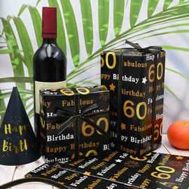 5pcs 50 * 70cm Gold and Black Gift Wrapping Paper Sheets for 60th Birthday,QRTDXP Large Birthday Paper, Eco-friendly Gift Wrap Perfect for Wrapping Present or Flower