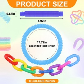 XIMISHOP 24 Pack Colorful Pop Tubes，Fun Pop Bendable Sensory Stretch Tubes for Children Sensory Toy Party Favors Adults Release Stress Fidget