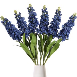 IPOPU Snapdragon Artificial Flowers 6PCS 31.50" Delphinium Fake Flowers Royal Blue Long Stem Silk Flowers Antirrhinum Majus Faux Flowers for Home Garden Wedding Decor Floral Arrangement (Navy Blue)