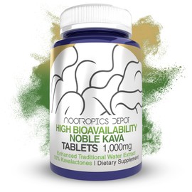 Nootropics Depot High Bioavailability Noble Kava Tablets | 1,000mg | 30 Count | Minimum 10% Kavalactones | Enhanced Traditional Water Extract