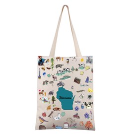 FEELMEM Wisconsin Travel Gift Wisconsin State Canvas Tote Bag Wisconsin Trip Souvenir Shoulder Bag Wisconsin Merchandise