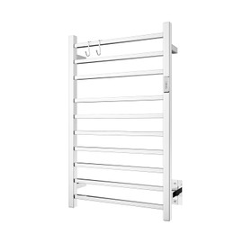 NORTTA Wall Mounted Towel Warmer Square 10 Bars with Plug-in and Hardwired Options 3 Working Modes Mirror Polished Stainless Steel 21" W 34" H