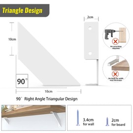 SPOROOT Floating Shelf Bracket, White, Shelf Angle Bracket, Metal Shelf Bracket, Wall Shelf Bracket, 10 cm (2 Pieces)