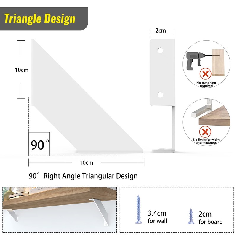 SPOROOT Floating Shelf Bracket, White, Shelf Angle Bracket, Metal Shelf