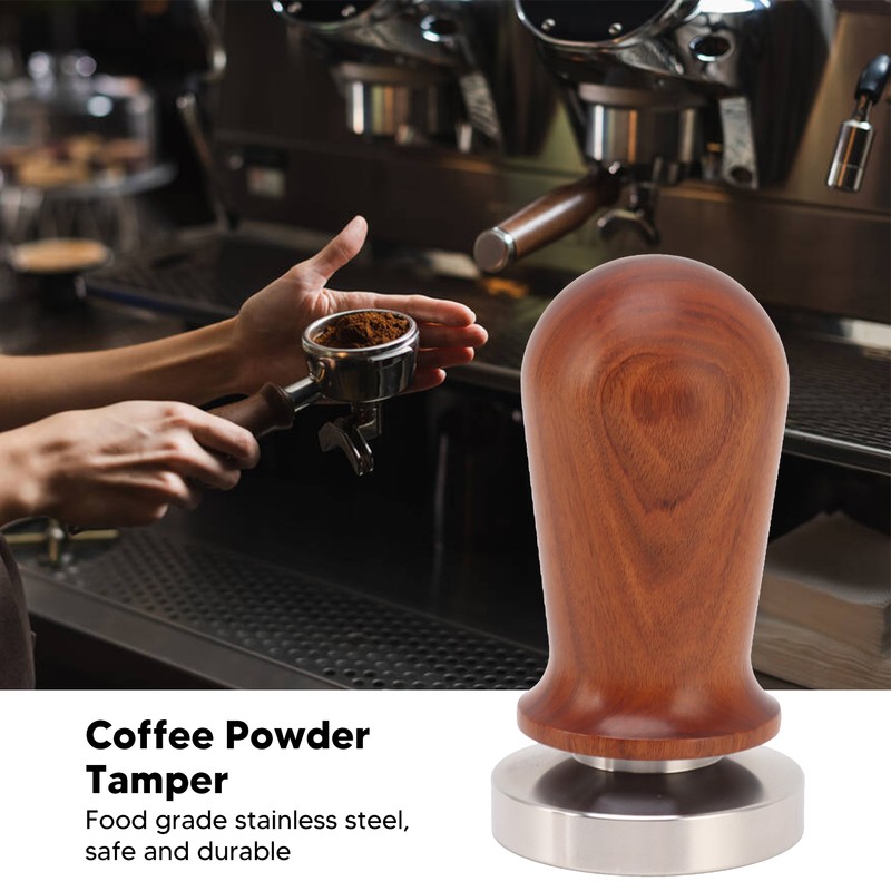 Coffee Tamper with Flat Stainless Steel Base Wooden Handle Coffee