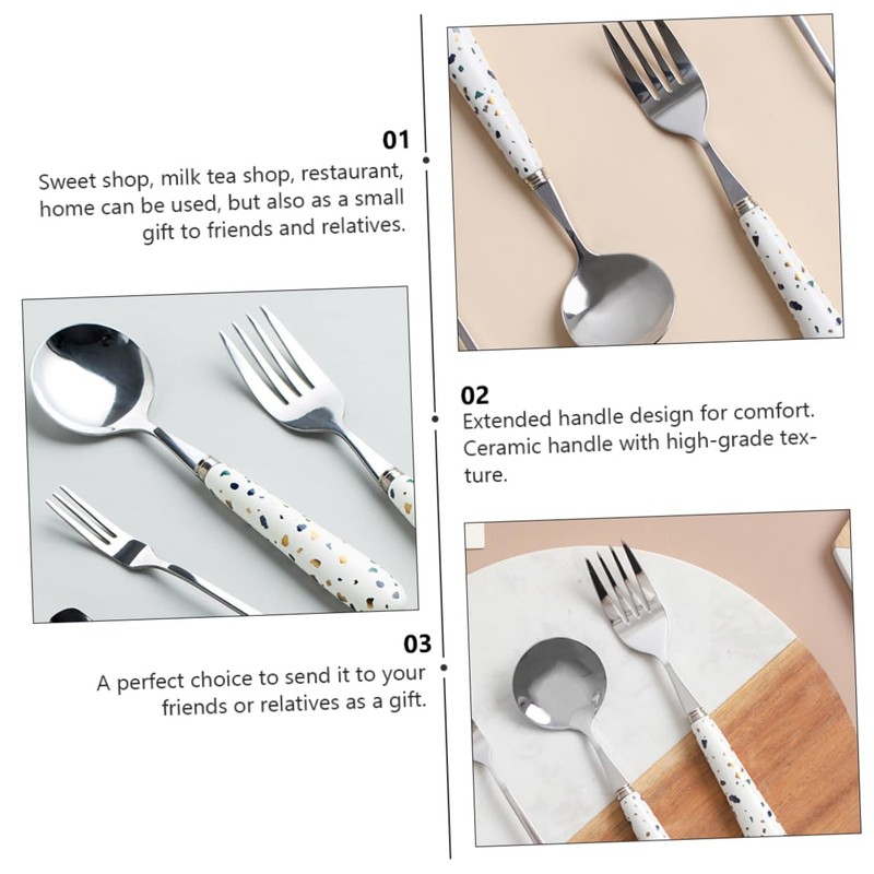 MAGICLULU 2sets Nordic Style Tableware Ceramic Handle Stainless Steel Fork