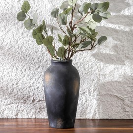 Uiddo Rustic Ceramic Vases for Home Decor,11.4 Inch Black Vintage Vases,Decorative Vase for Living Room,Dining Table,Bedroom,Farmhouse and Office Decor