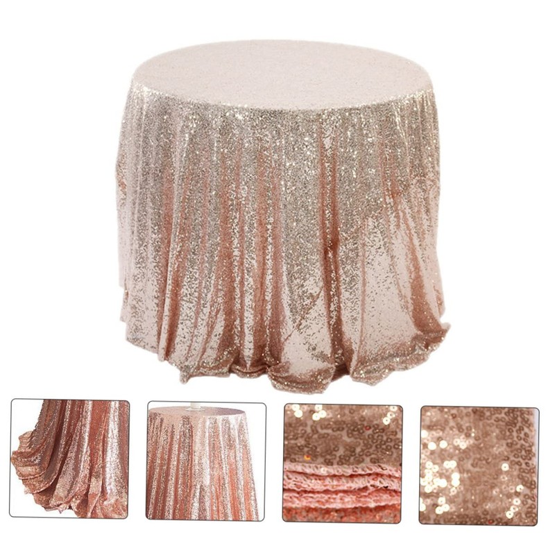 LIFKOME 1pc Rose Gold Sequin Tablecloth Decorative Table Cover for